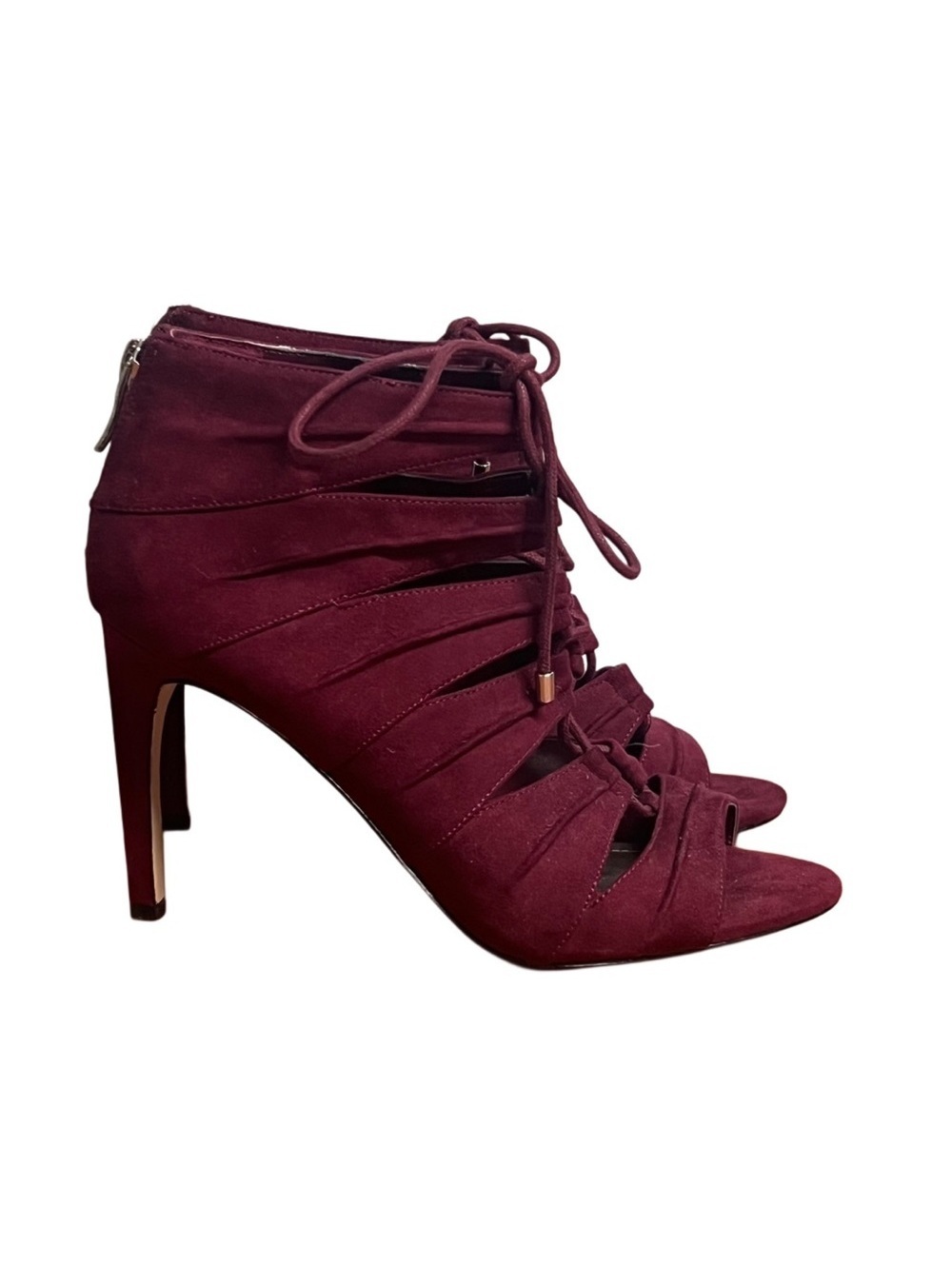 BCBGeneration Chana 2 Burgundy Lace Up Peep Toe Gladiator Stiletto Sz 8